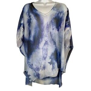 Jess & Jane Blue Watercolor SheerOversized Coverup Top PonchoWomen's Medium